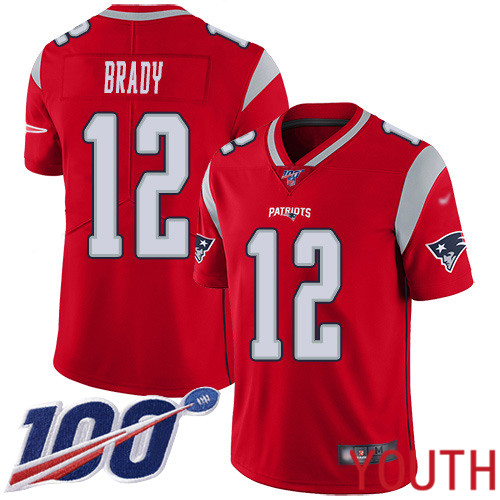 New England Patriots Football #12 100th Season Inverted Legend Limited Red Youth Tom Brady NFL Jersey->new england patriots->NFL Jersey